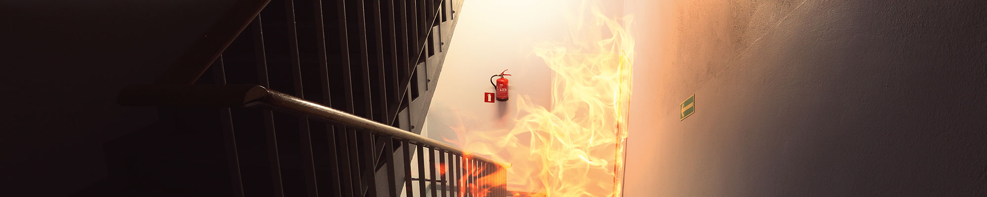 Fire in apartment building stairway